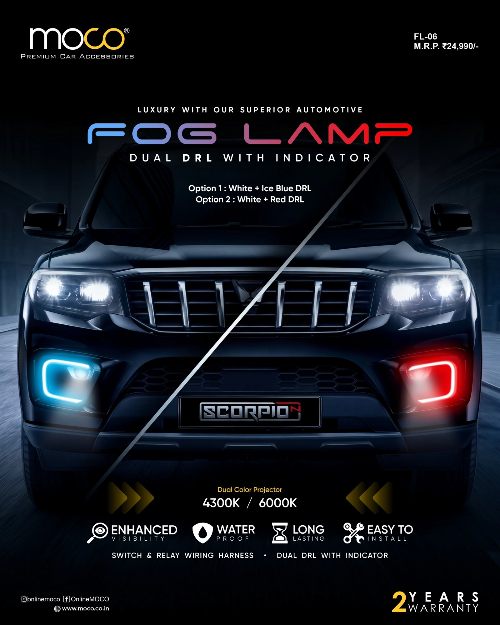 MOCO FL-06 · Dual DRL Fog Lamp (Scorpio-N Fit)