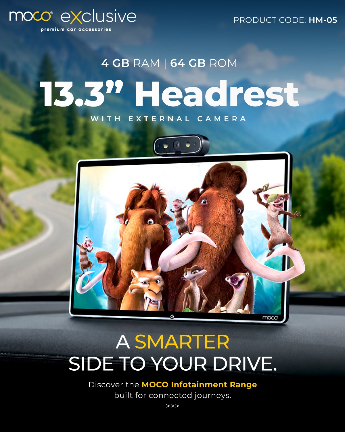 MOCO HM-05 · 13.3" Headrest Screen + External Cam