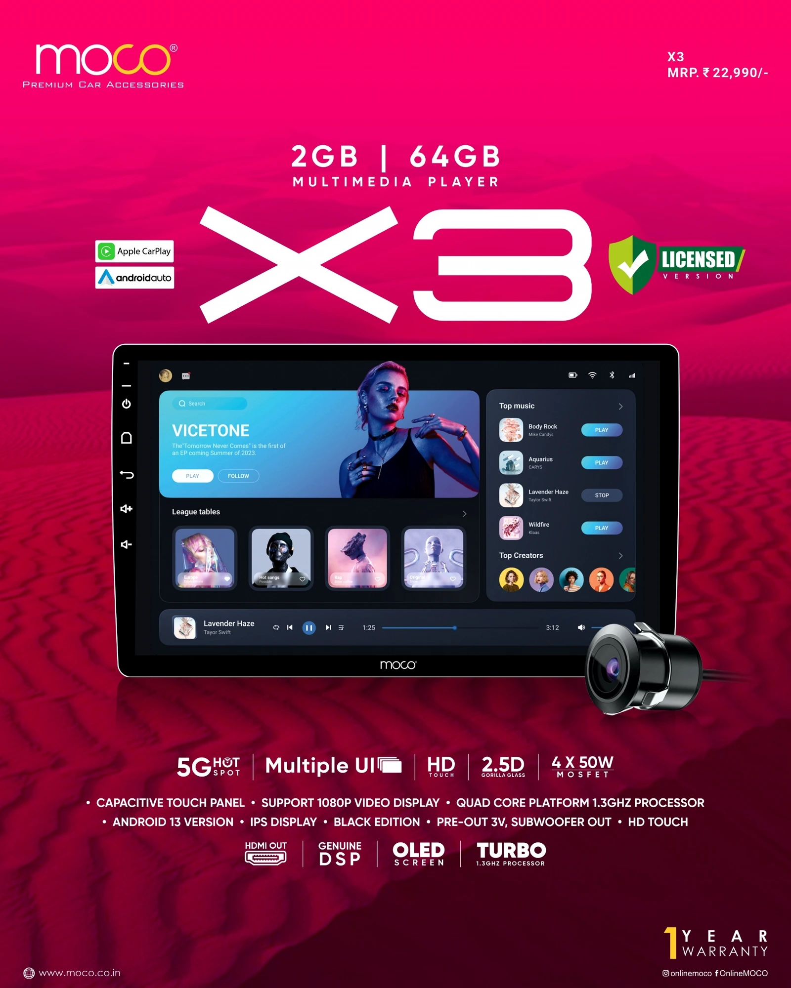 MOCO X3 — Android + CarPlay